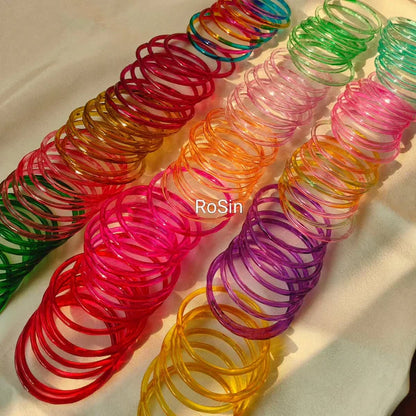 Viral Multicolor Jelly Glass Bangles With 4 Metal Kashmiri Kare