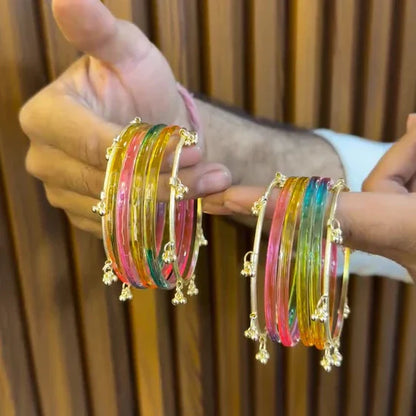 Viral Multicolor Jelly Glass Bangles With 4 Metal Kashmiri Kare
